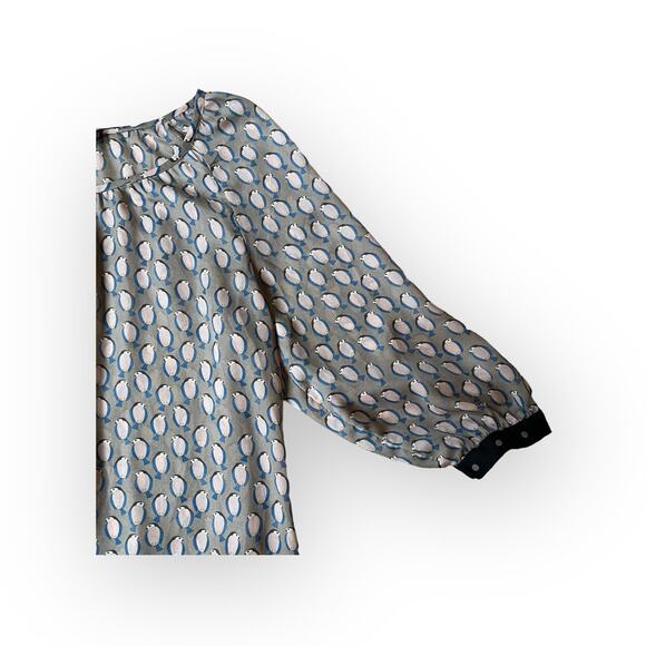 Women's Limited Bird Print Silk Like Blouse - Picture 2 of 10